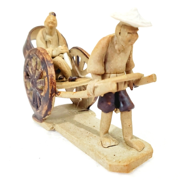 Vtg Bonsai Mudman Rickshaw Figurine Man Pull Cart